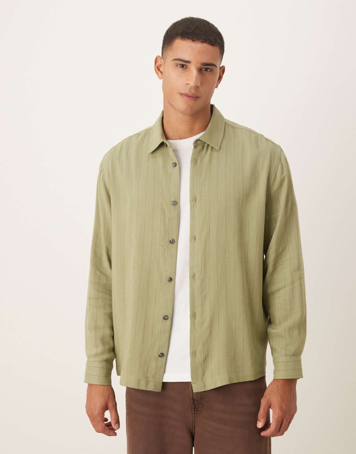 ASOS DESIGN relaxed revere shirt in green and red pinstripe