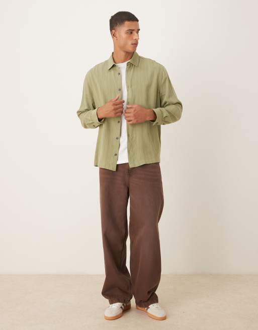 ASOS DESIGN relaxed revere shirt in green and red pinstripe, 2 of 5