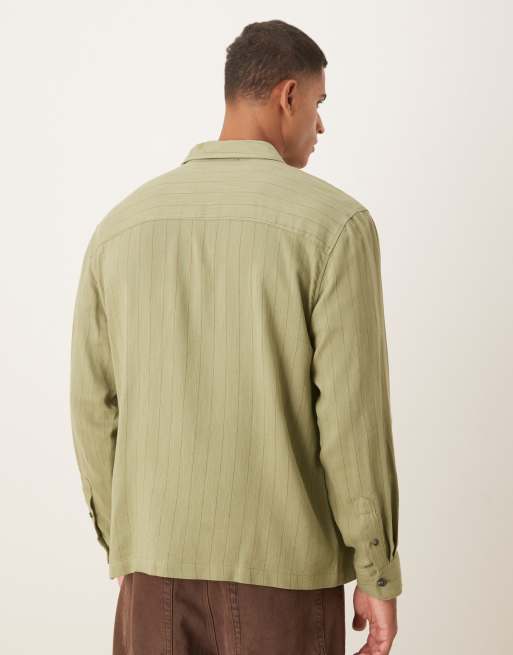 ASOS DESIGN relaxed revere shirt in green and red pinstripe, 3 of 5