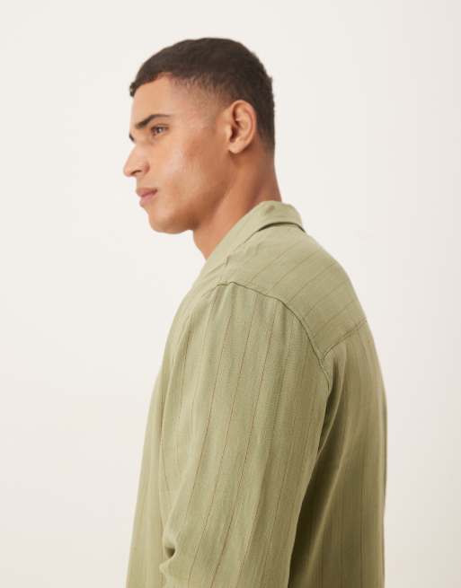 ASOS DESIGN relaxed revere shirt in green and red pinstripe, 4 of 5