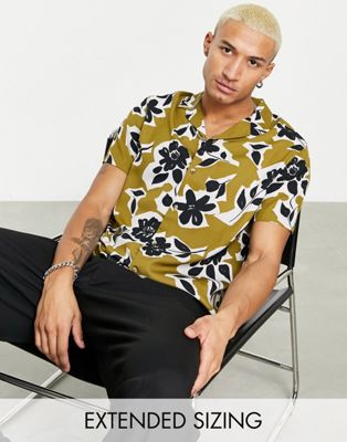 ASOS DESIGN relaxed revere shirt in khaki floral print