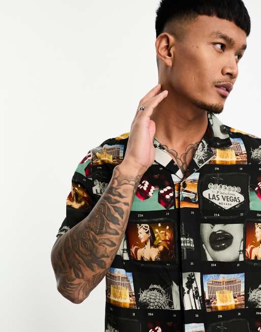 ASOS DESIGN relaxed revere shirt in Las Vegas film strip print