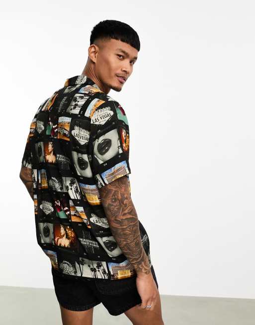 ASOS DESIGN relaxed revere shirt in Las Vegas film strip print