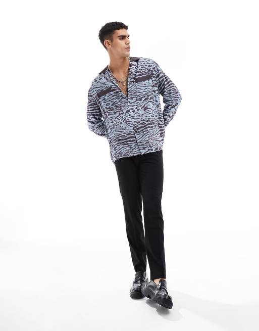 ASOS DESIGN relaxed leopard shirt with deep revere collar