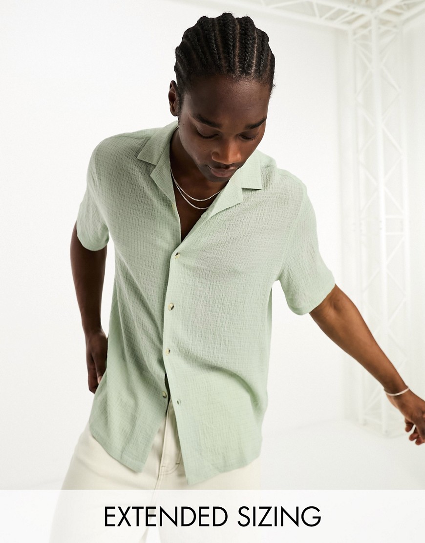 ASOS DESIGN relaxed revere shirt in lightweight texture in light sage green