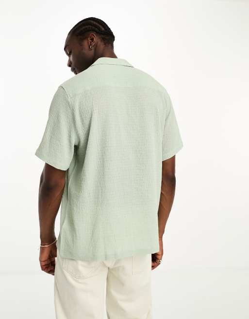 ASOS DESIGN relaxed revere shirt in lightweight texture in light sage green