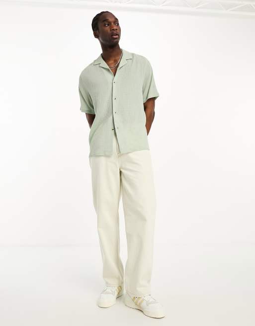 ASOS DESIGN relaxed revere shirt in lightweight texture in light sage green