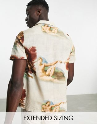 ASOS DESIGN relaxed revere shirt in Michelangelo art print