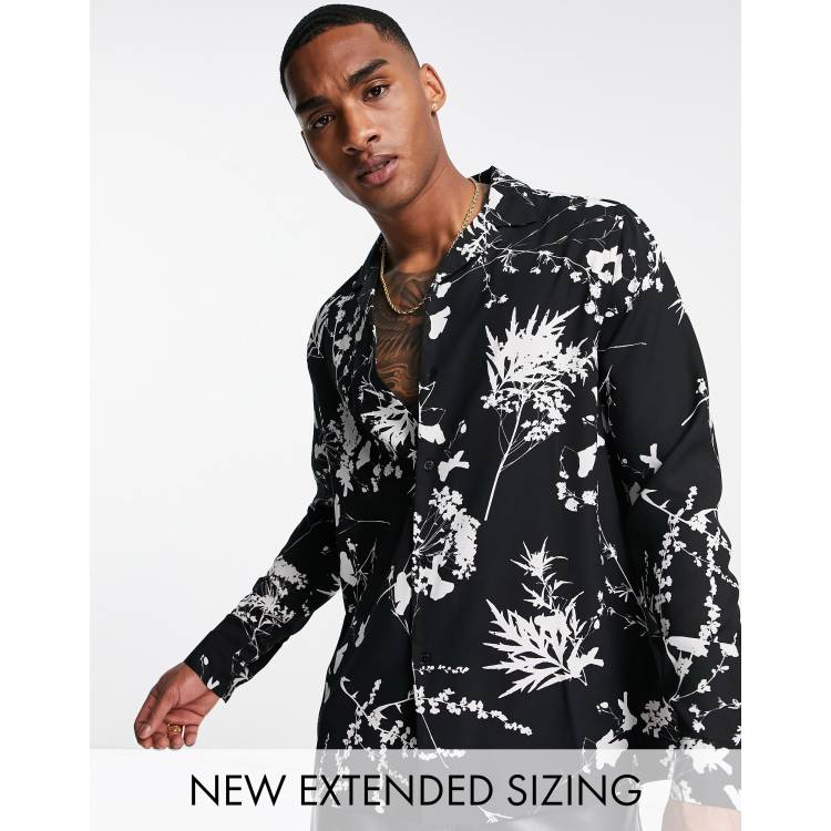 ASOS DESIGN relaxed revere shirt in monochrome floral print