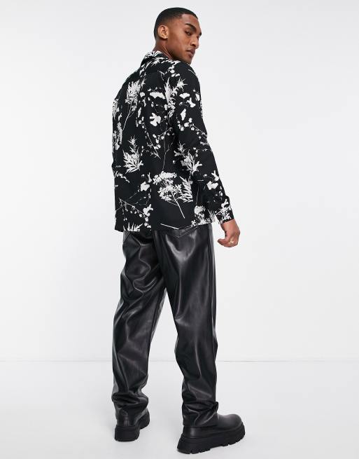 ASOS DESIGN relaxed revere shirt in monochrome floral print, 2 of 4