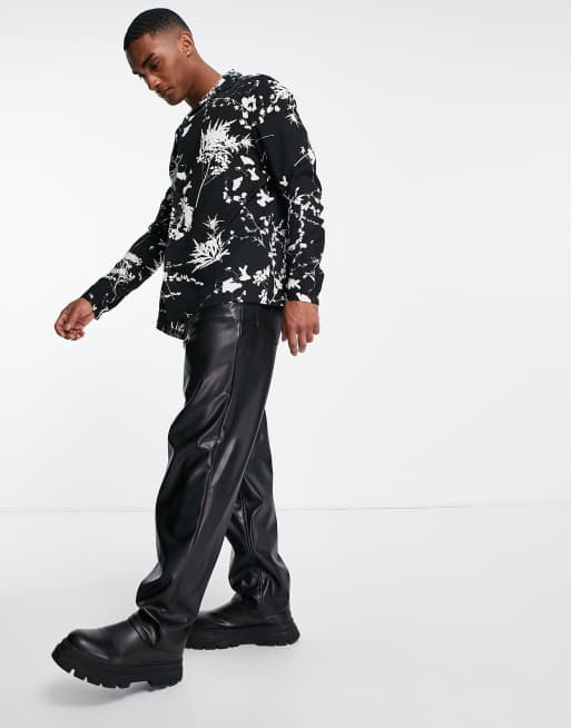 ASOS DESIGN relaxed revere shirt in monochrome floral print, 4 of 4