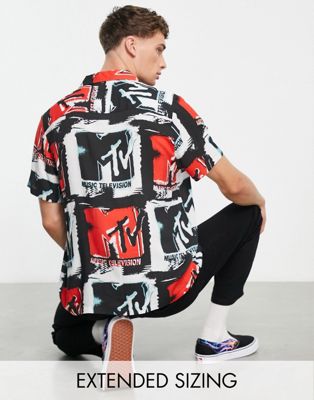 ASOS DESIGN relaxed revere shirt in MTV print