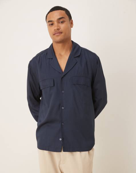 ASOS DESIGN relaxed revere shirt in navy - view 1