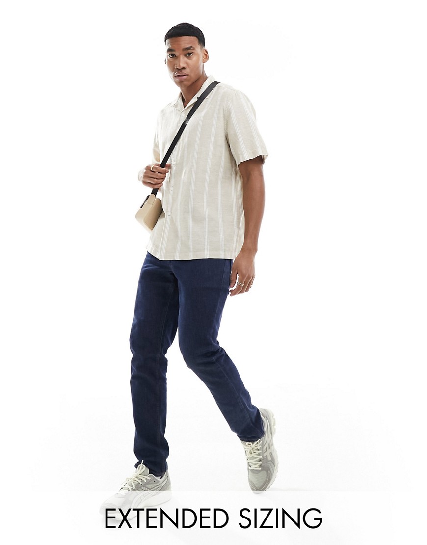 Asos Design Relaxed Revere Shirt In Neutral Linen Stripe