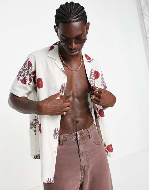 ASOS DESIGN relaxed revere shirt in off white eastern floral print - view 1