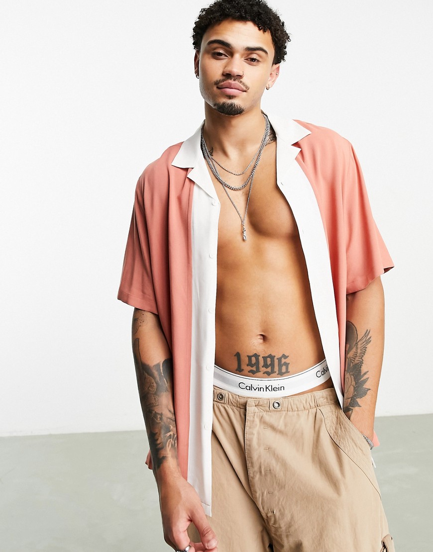 ASOS DESIGN relaxed revere shirt in orange cut and sew