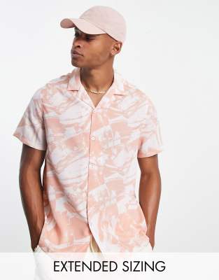 ASOS DESIGN relaxed revere shirt in pink abstract brush print - ASOS Price Checker