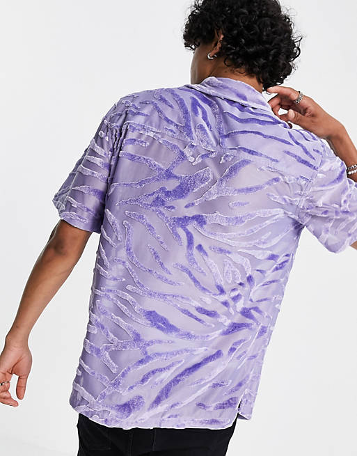 Shirts relaxed revere shirt in purple animal skin velvet burnout 