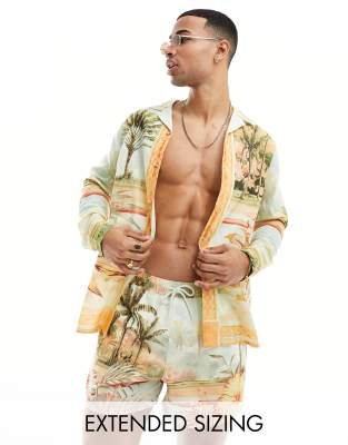 ASOS DESIGN relaxed revere shirt in scenic print (part of a set)