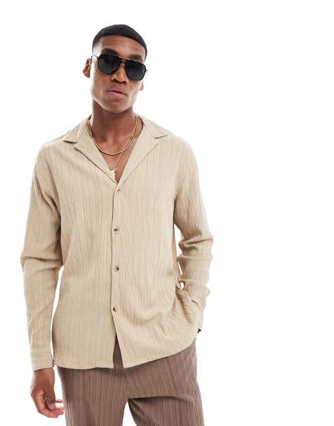 ASOS DESIGN relaxed revere shirt in stone - view 1