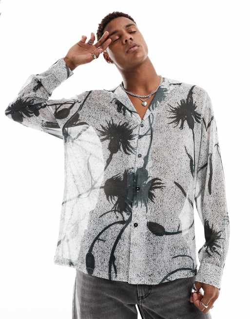 ASOS DESIGN relaxed revere shirt in textured floral print | ASOS