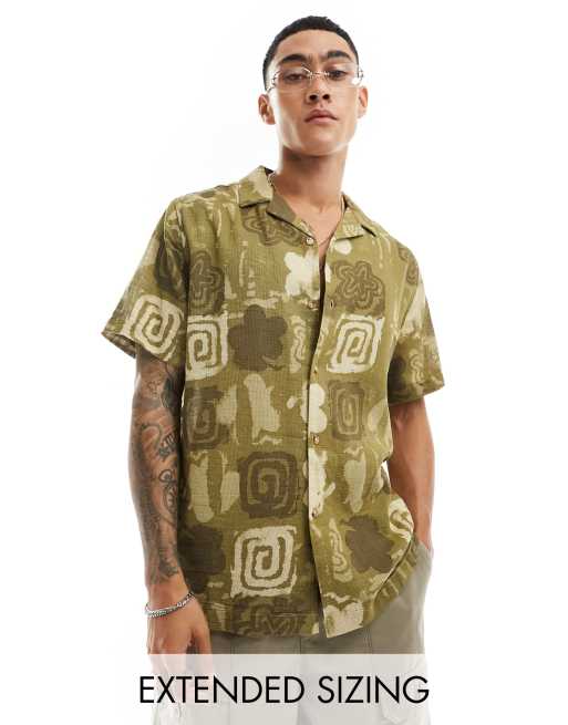 ASOS DESIGN relaxed revere shirt in vintage look stamp print
