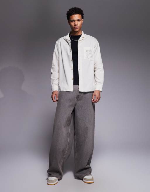 ASOS DESIGN relaxed revere shirt with back and pocket embroidery