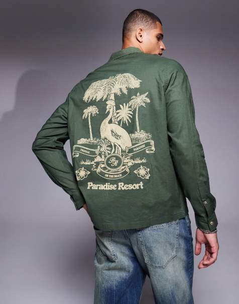 ASOS DESIGN relaxed revere shirt with back placement print in green - view 1