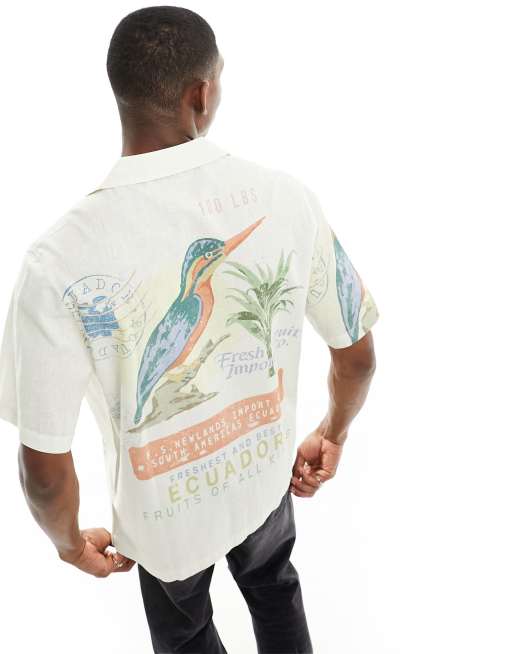 ASOS DESIGN relaxed revere shirt with bird print, 3 of 4