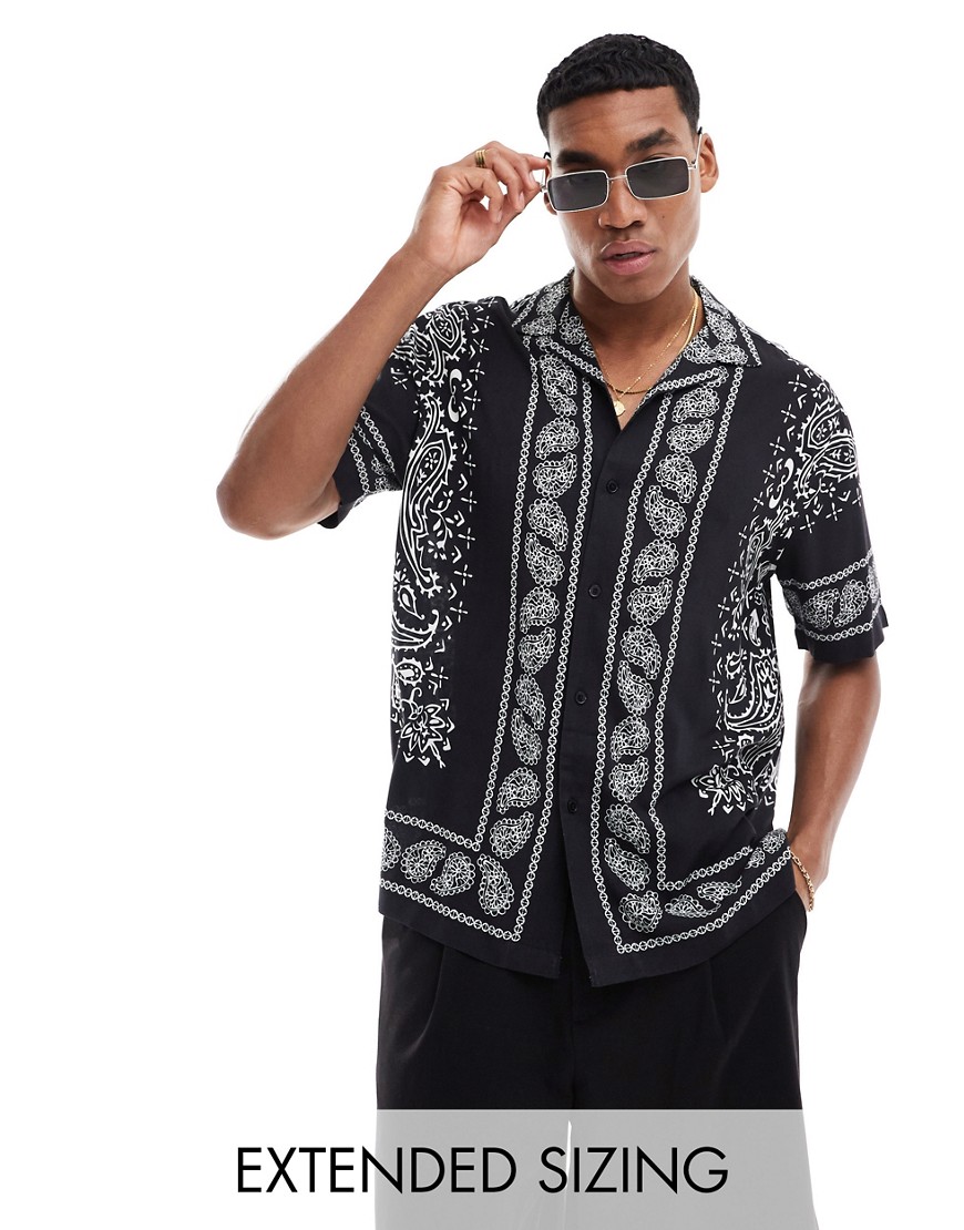 ASOS DESIGN relaxed revere shirt with black and white bandana print