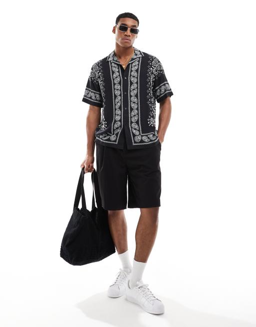 ASOS DESIGN relaxed revere shirt with black and white bandana print, 2 of 4