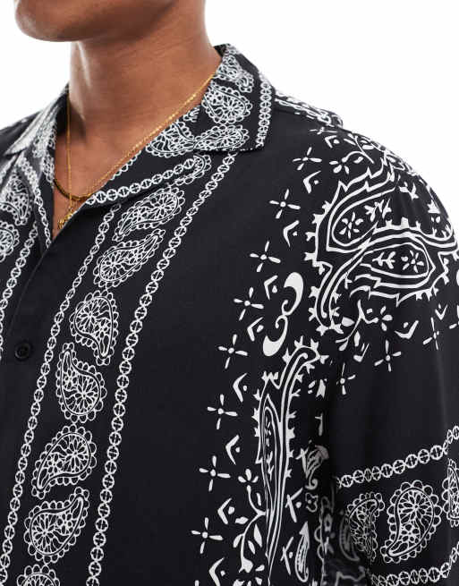 ASOS DESIGN relaxed revere shirt with black and white bandana print, 4 of 4