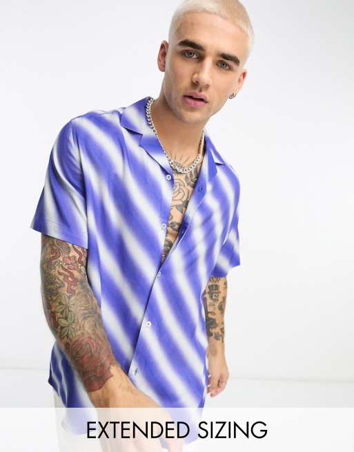 ASOS DESIGN relaxed revere shirt with blue diagonal stripe