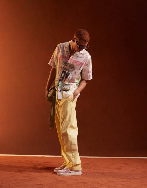 ASOS DESIGN relaxed revere shirt with car drawing placement print in pink, 2 of 5