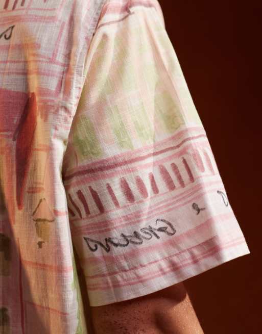 ASOS DESIGN relaxed revere shirt with car drawing placement print in pink, 5 of 5