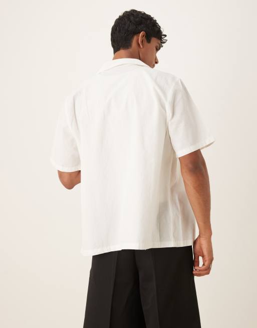 ASOS DESIGN relaxed revere shirt with chest print in white