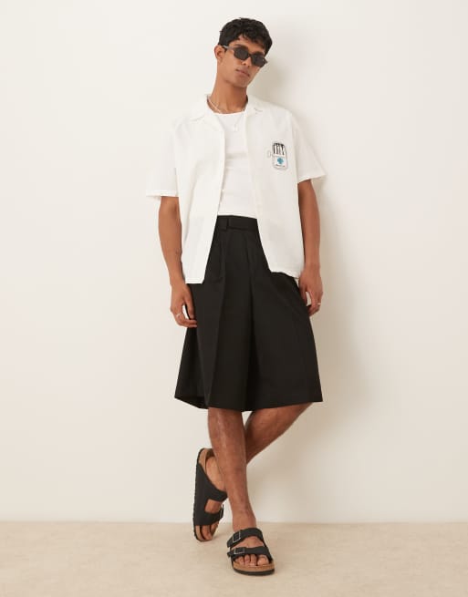 ASOS DESIGN relaxed revere shirt with chest print in white