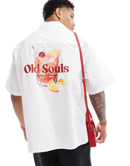 ASOS DESIGN relaxed revere shirt with drink front and back print
