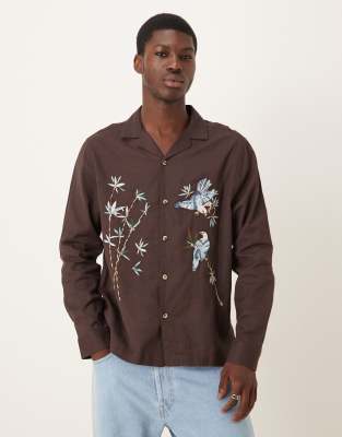 ASOS DESIGN RELAXED REVERE SHIRT WITH EMBROIDERY