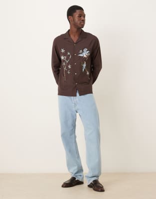 ASOS DESIGN RELAXED REVERE SHIRT WITH EMBROIDERY