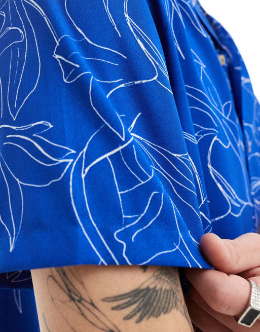 ASOS DESIGN relaxed revere shirt with floral print in blue, 3 of 4