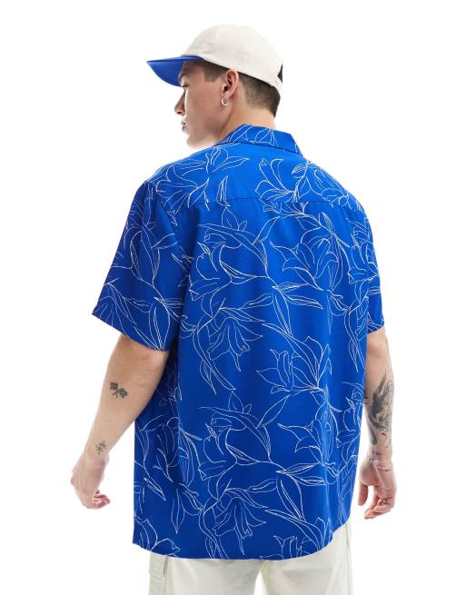 ASOS DESIGN relaxed revere shirt with floral print in blue, 4 of 4