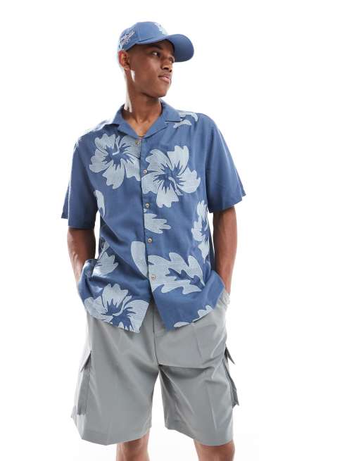 CerbeShops DESIGN relaxed revere shirt with hawaiian floral embroidery