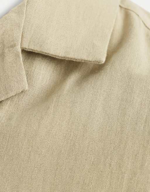 ASOS DESIGN relaxed revere shirt with linen with placement embroidery in sage green, 9 of 9