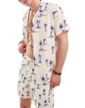 [ASOS DESIGN] ASOS DESIGN relaxed revere shirt with palm tree print (part of a set)-White S WHITE