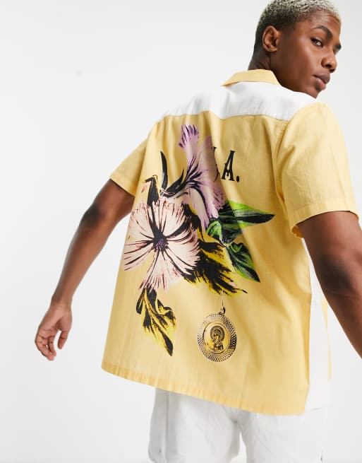 ASOS DESIGN relaxed revere shirt with patchwork back placement floral