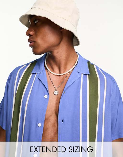 ASOS DESIGN relaxed revere shirt with placement bowling stripe