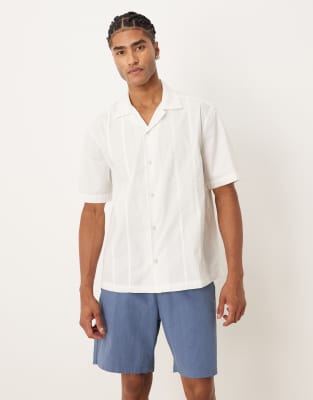Asos Design Relaxed Revere Shirt With Seam Detail In White