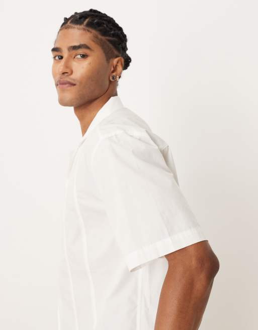 ASOS DESIGN relaxed revere shirt with seam detail in white, 4 of 5