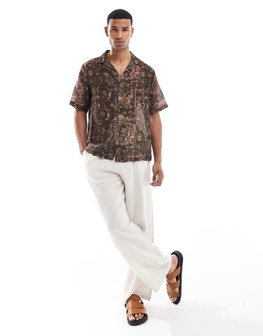 ASOS DESIGN relaxed revere shirt with tapestry print in brown, 2 of 4